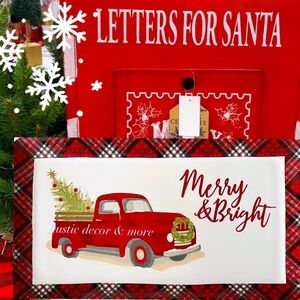 Red Pickup Truck Christmas Serving Platter Kitchen Farmhouse  Plaid Trim